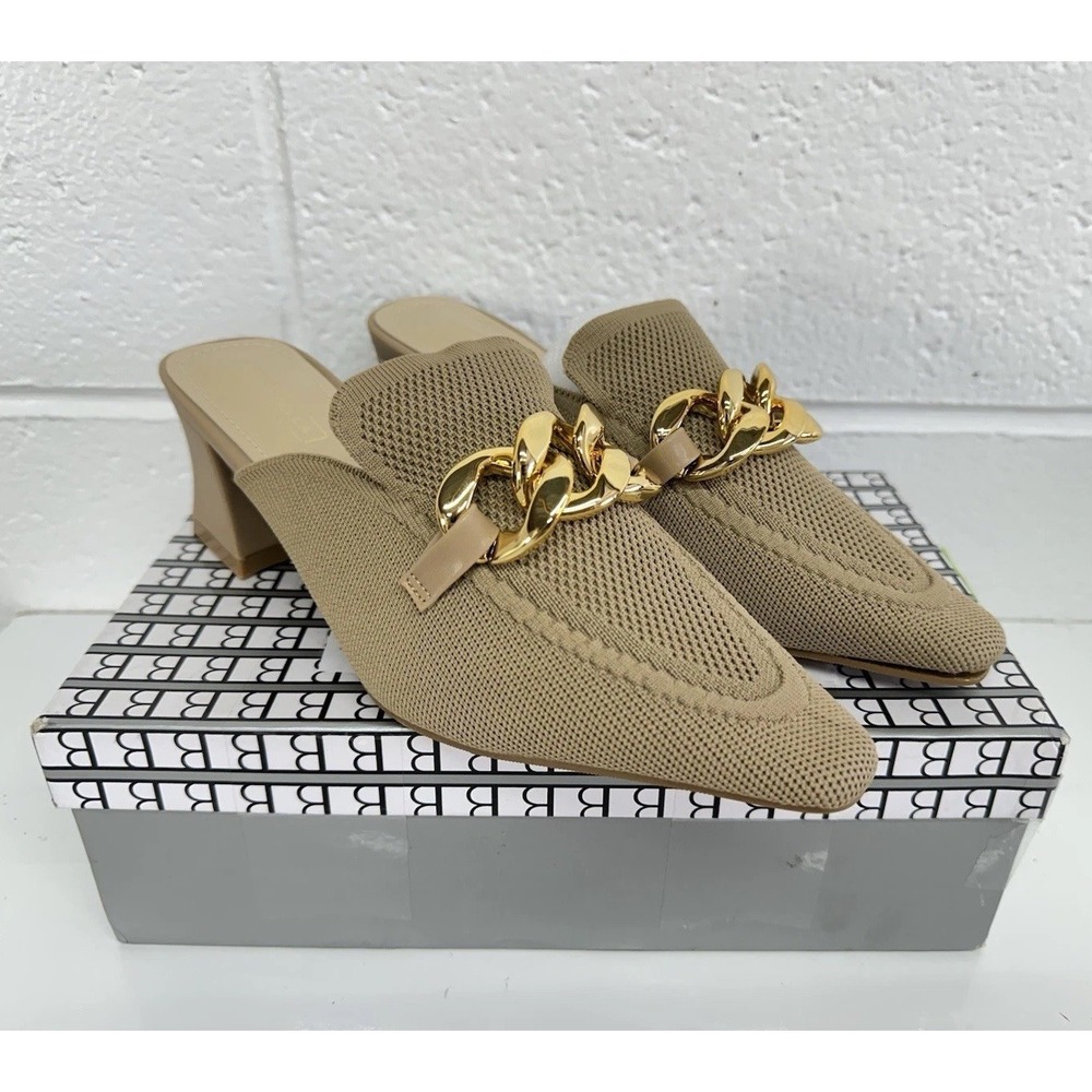 Newbella Mousse Fit Heeled Mules Beige Gold Chain / Womens 8‎